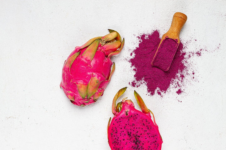 Dragon fruit and pink dragon fruit powder, also called pink pitaya powder