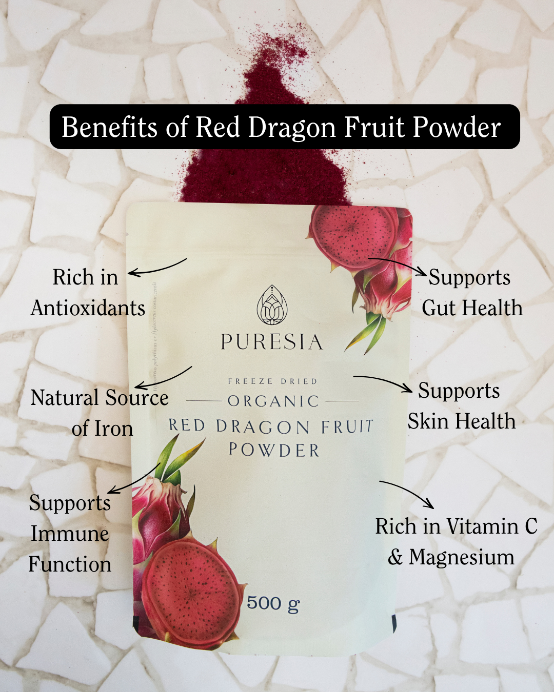 500g Organic Red Dragon Fruit Powder Puresia