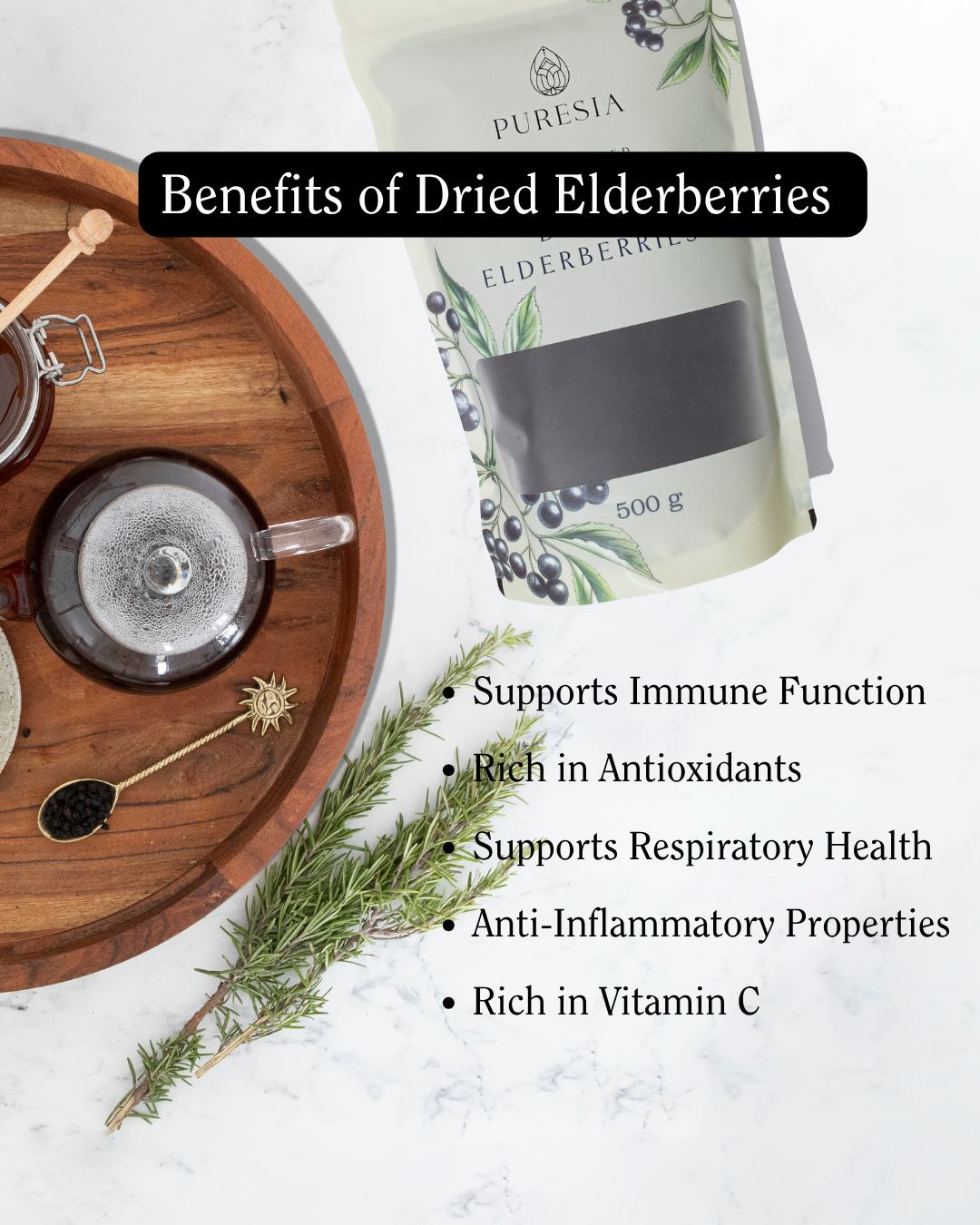 500g Organic Wild harvested Dried Elderberries Puresia