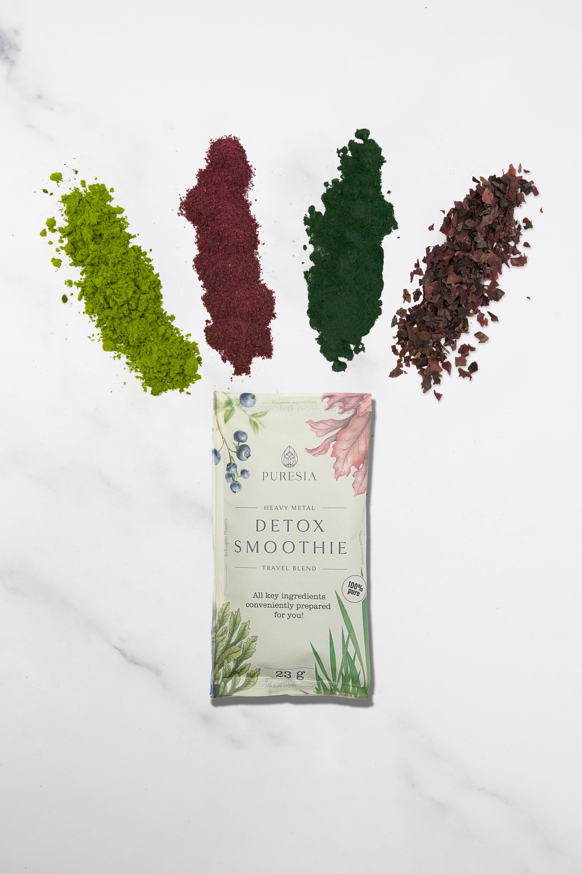 Superfood powder spilling out of the packet