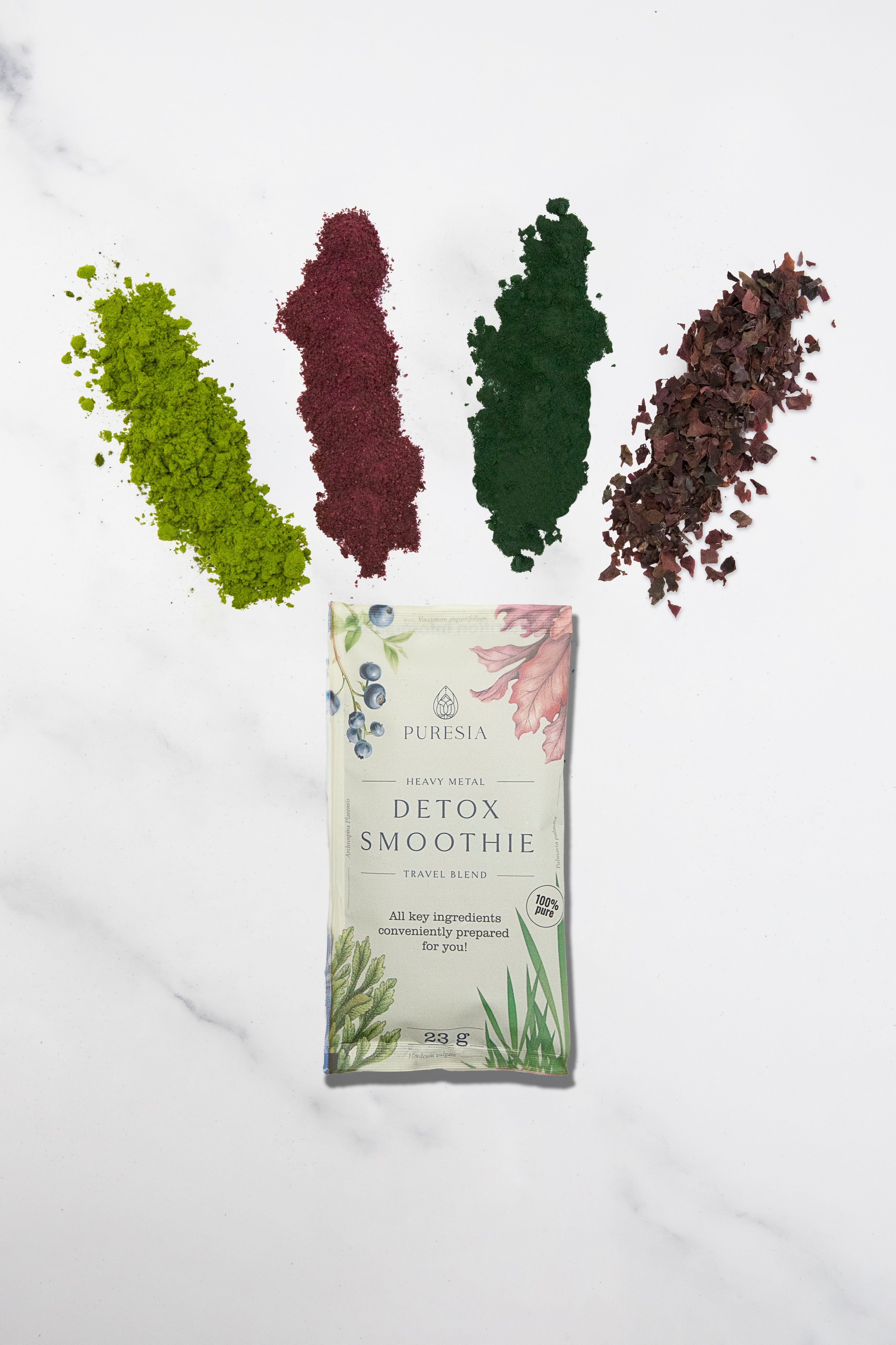 Superfood powder spilling out of the packet