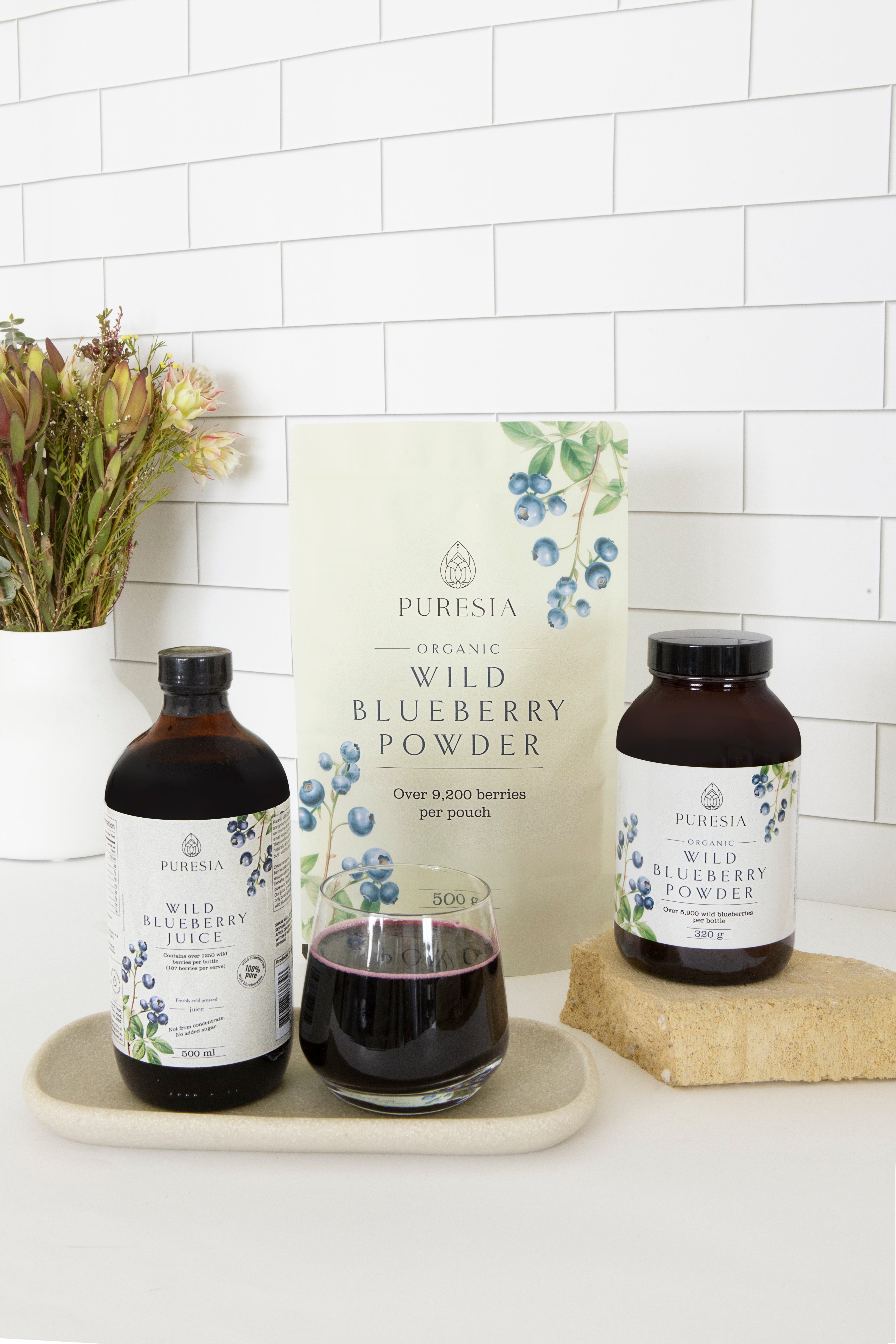 Organic wild blueberry powder and wild blueberry juice