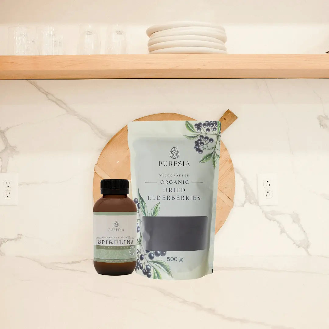 30% Off Immunity Boosting Bundle — Spirulina Capsules + Dried Elderberries