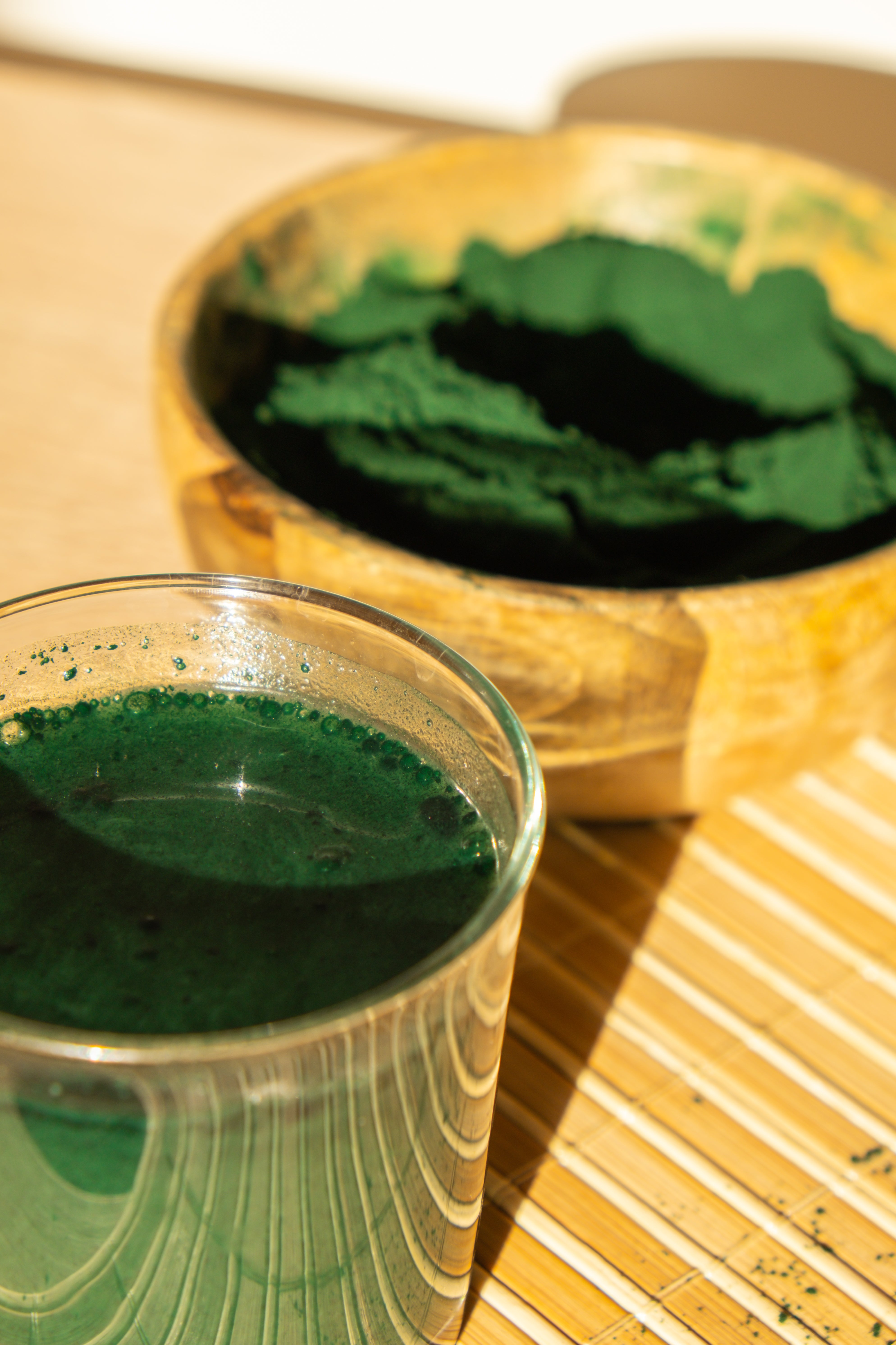 Spirulina powder mixed into water